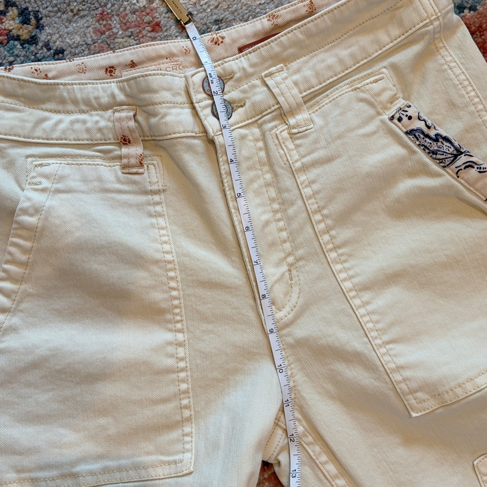 Anthro Pilcro The Wanderer Utility Jean Toile patch Ivory Cargo pants 27 jeans - Picture 13 of 16